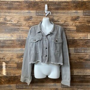 Princess Polly cropped denim houndstooth plaid black and white jacket in Large L